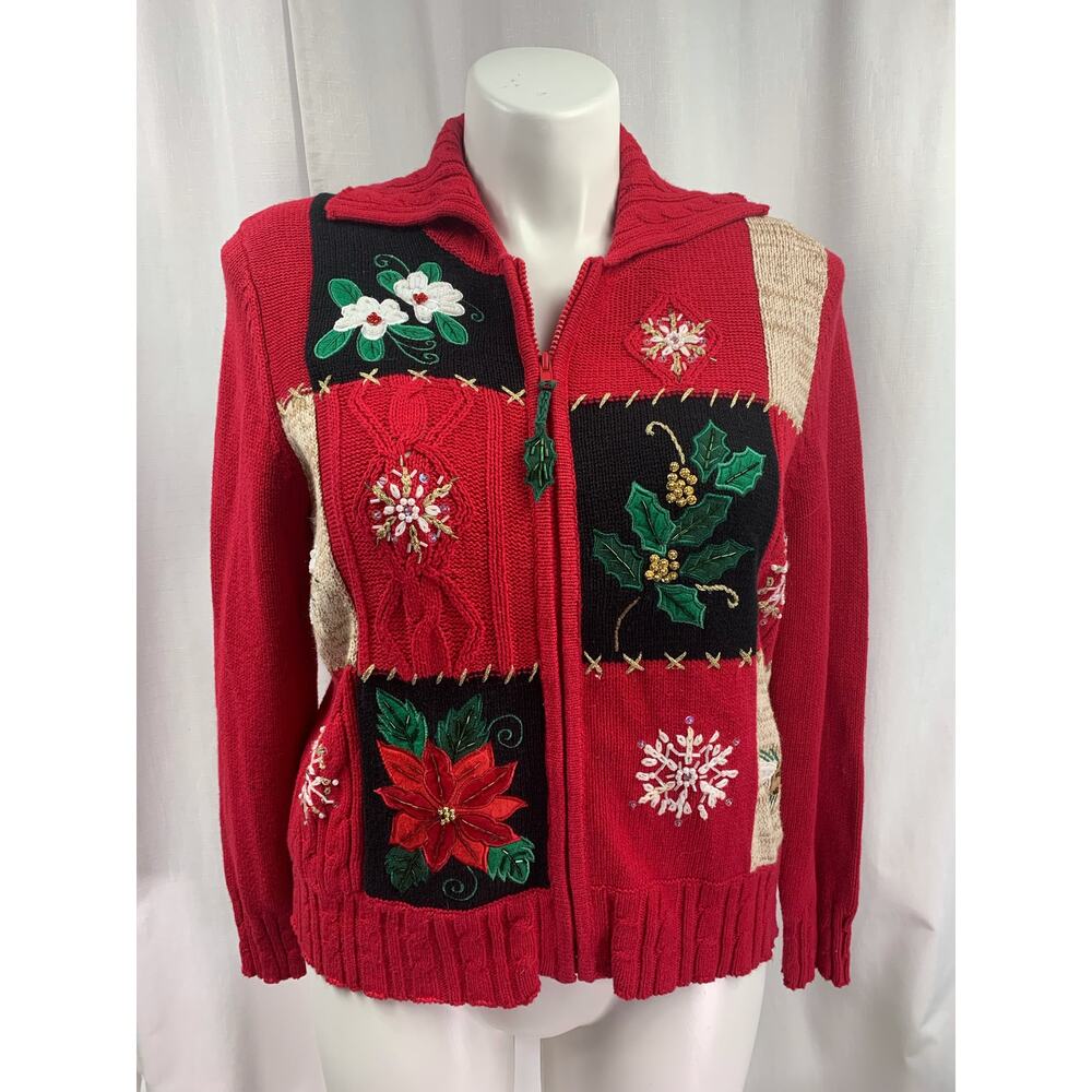 Vintage Heirloom Collectibles Christmas Collection Sweater Full Zip Poin